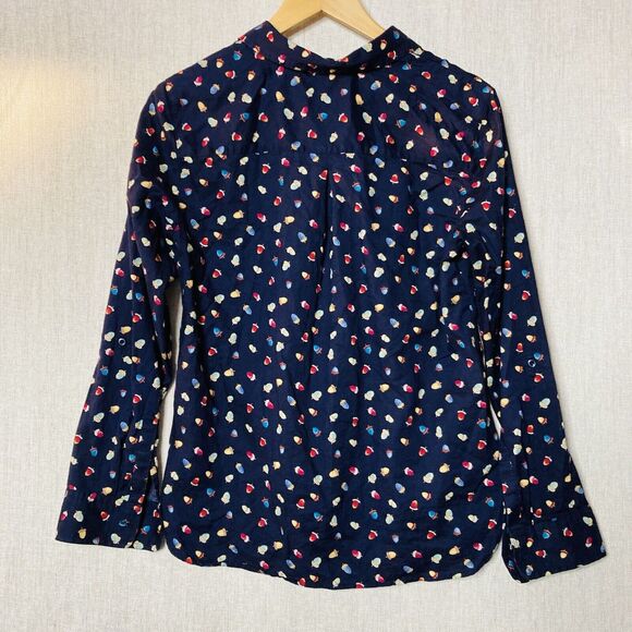 Talbots S Button Up Navy All Over Acorn Print Long Sleeve Blouse Teachercore - Picture 9 of 12